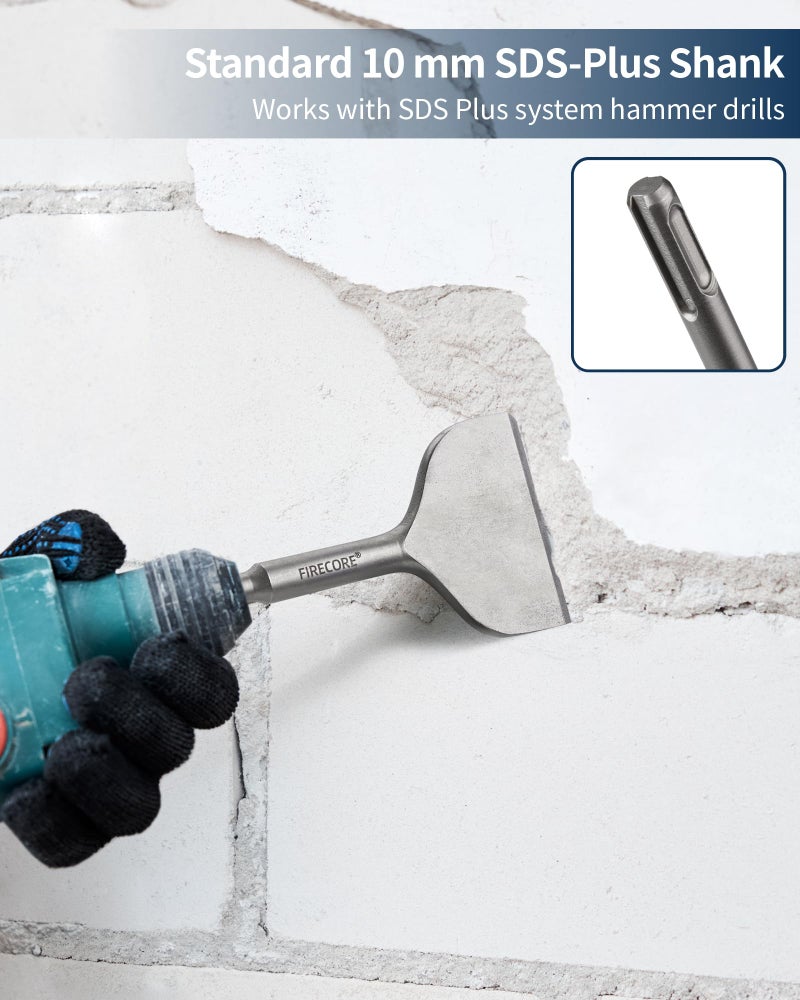 Firecore SDS Plus Chisel 3 Inch Wide by 6.5 Inch Long, Tile Removal Cranked Bent Chisel Bit for SDS Plus Rotary Hammer Drill Tool, Alloy Steel Shovel for Ceramic Tile Cement Thinset Mortar - FS18365 - Image 3